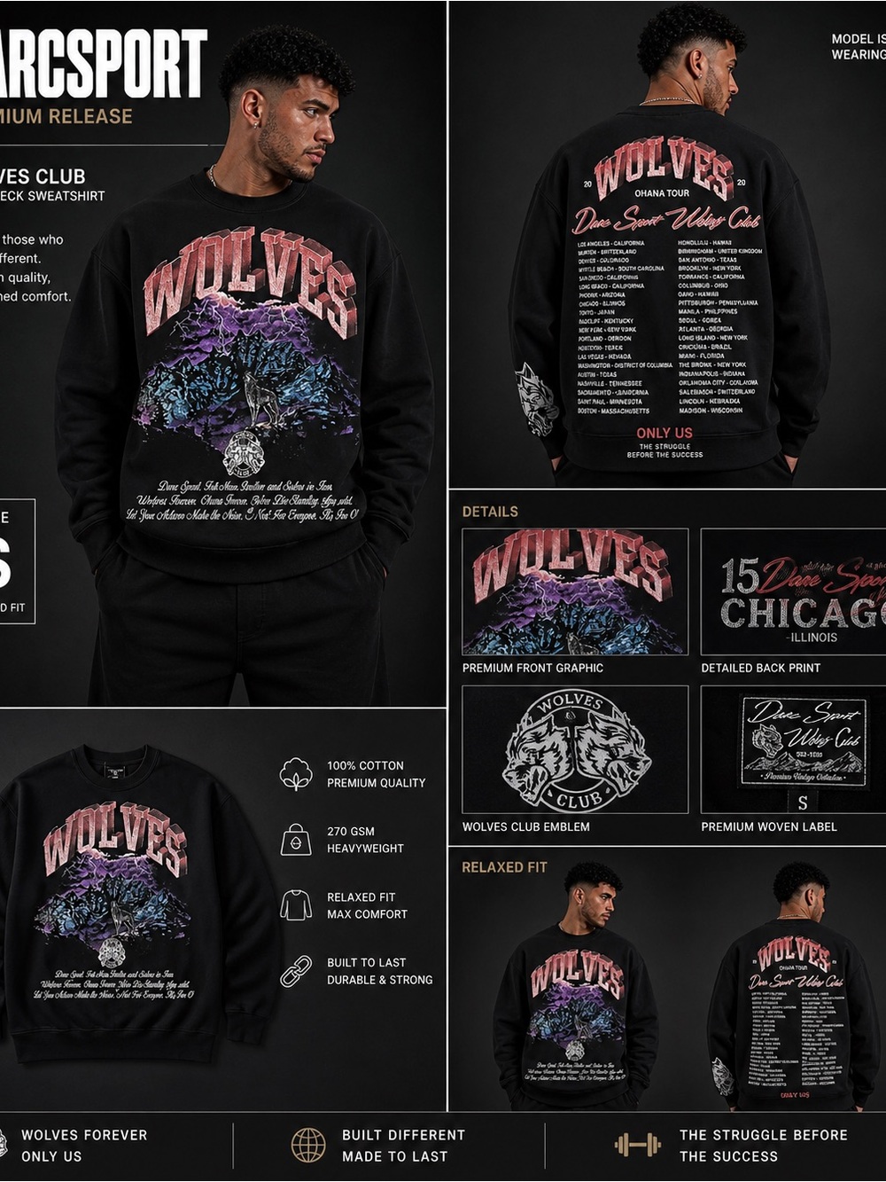 Darc Sport Black Crewneck with Gold Graphic Label